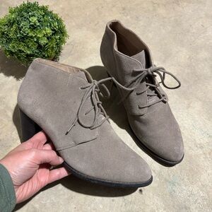 Vionic Taupe Suede Lace-Up Ankle Booties